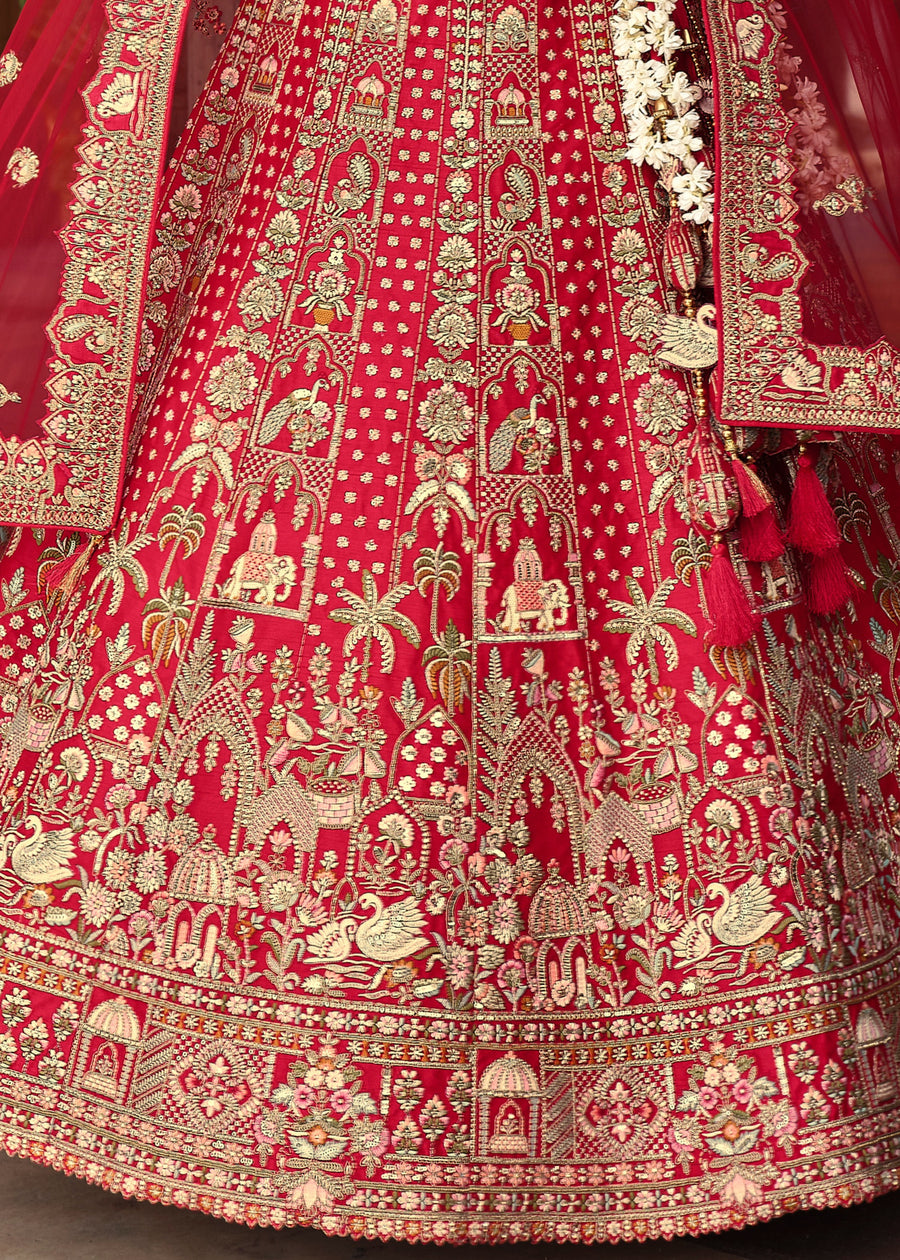 Pure Silk Red Bridal Lehenga Choli with Zari Work