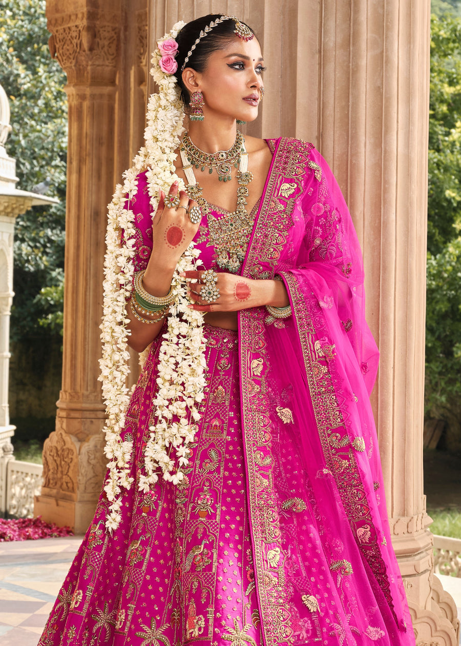 Pink Silk Embroidered Bridal Lehenga Choli