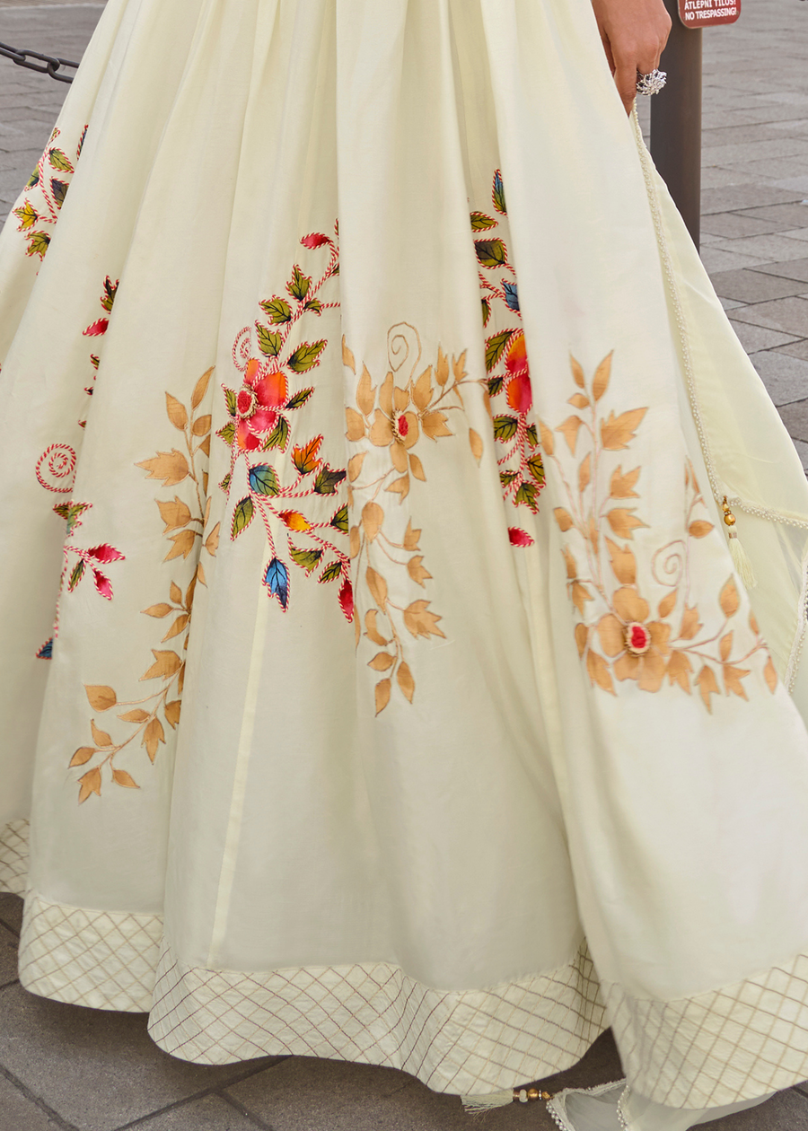 Off White Anarkali Style Chinon Silk Gown Suit With Dupatta