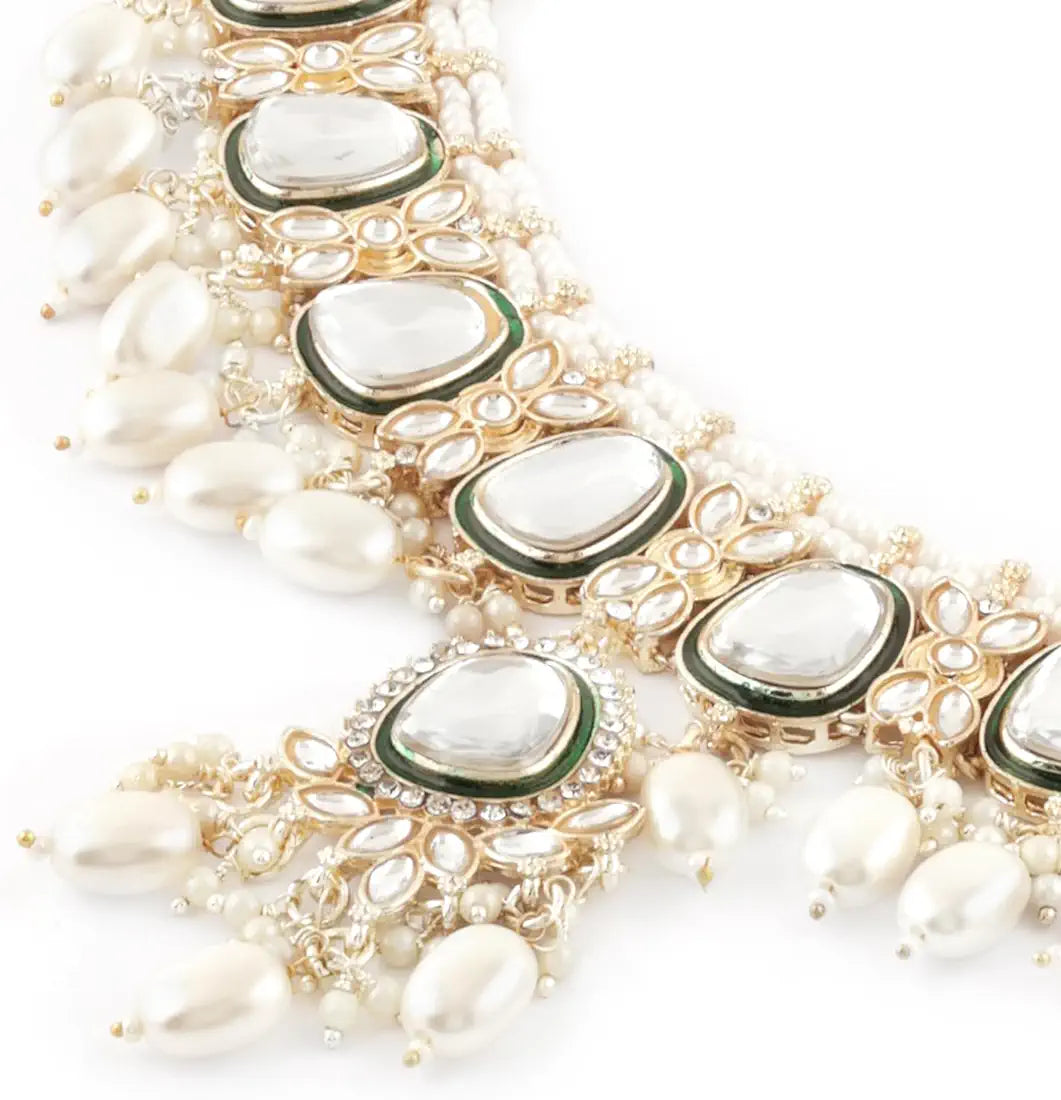 Polki Kundan Choker Necklace Set With Earrings & Maang Tikka