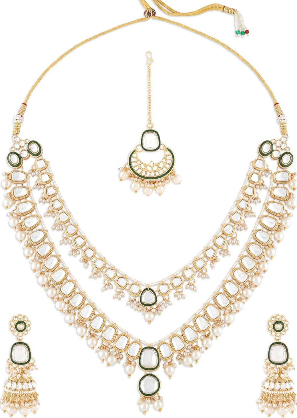 Traditional Polki Necklace Set With Earrings & Maang Tikka