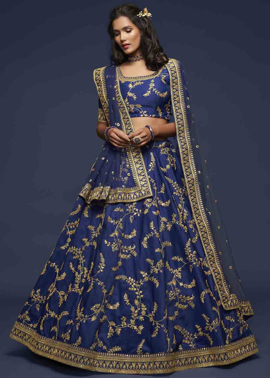 Royal Blue Silk Bridesmaids Lehenga Choli With Zari Work