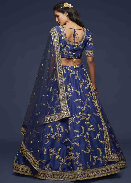Royal Blue Silk Bridesmaids Lehenga Choli With Zari Work