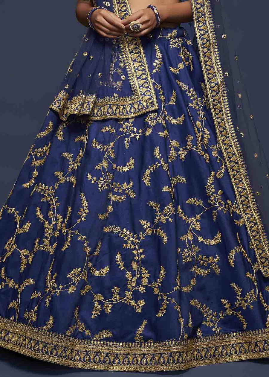 Royal Blue Silk Bridesmaids Lehenga Choli With Zari Work