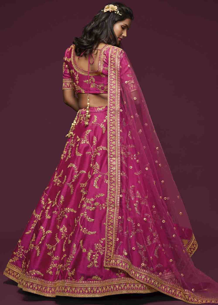 Rani Pink Silk Bridesmaids Lehenga Choli With Zari Work