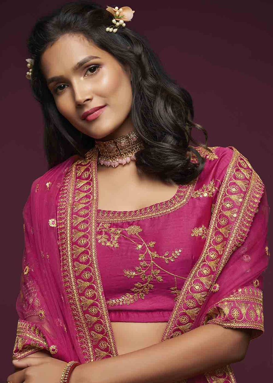 Rani Pink Silk Bridesmaids Lehenga Choli With Zari Work