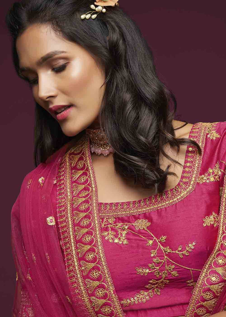 Rani Pink Silk Bridesmaids Lehenga Choli With Zari Work