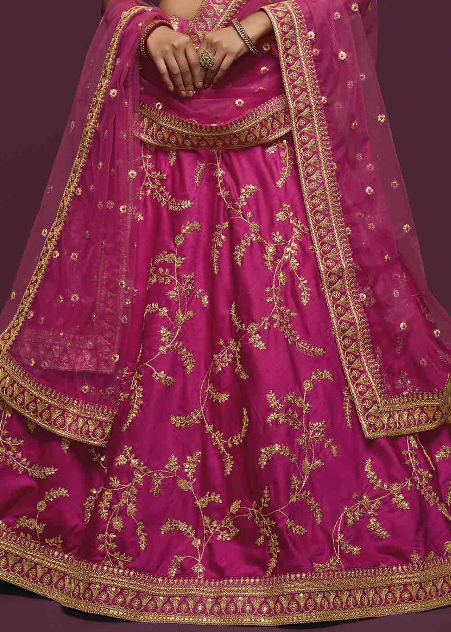 Rani Pink Silk Bridesmaids Lehenga Choli With Zari Work