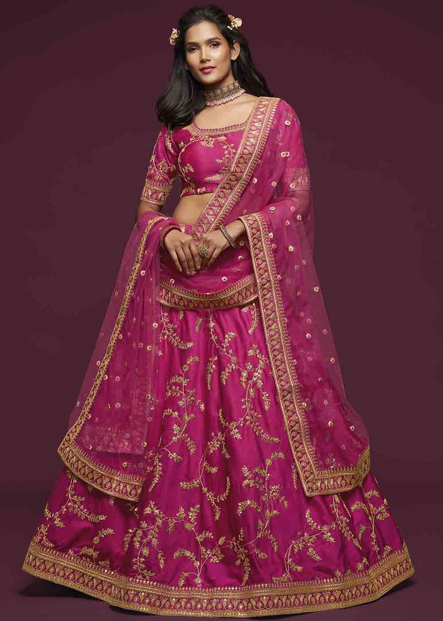Rani Pink Silk Bridesmaids Lehenga Choli With Zari Work