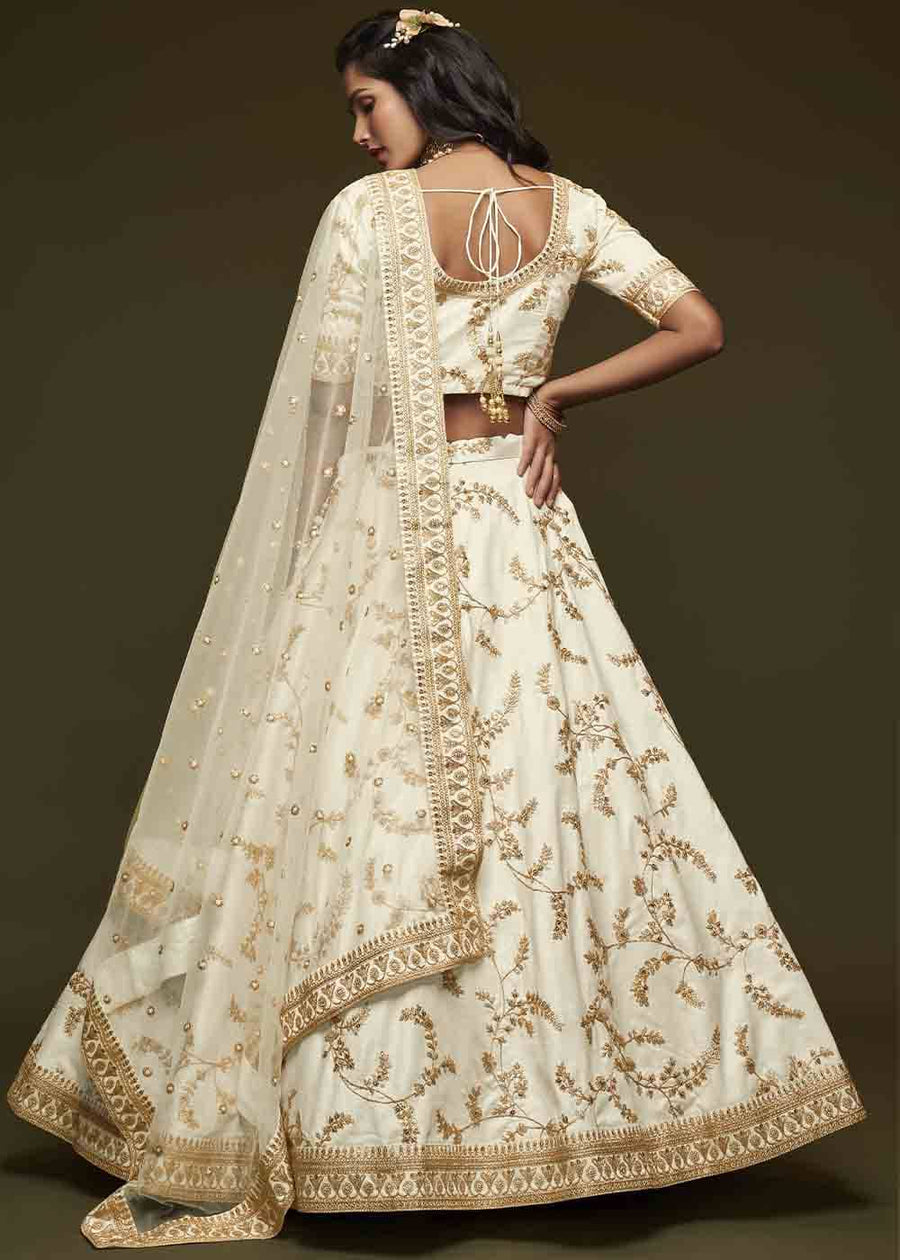 Off White Silk Bridesmaids Lehenga Choli With Zari Work