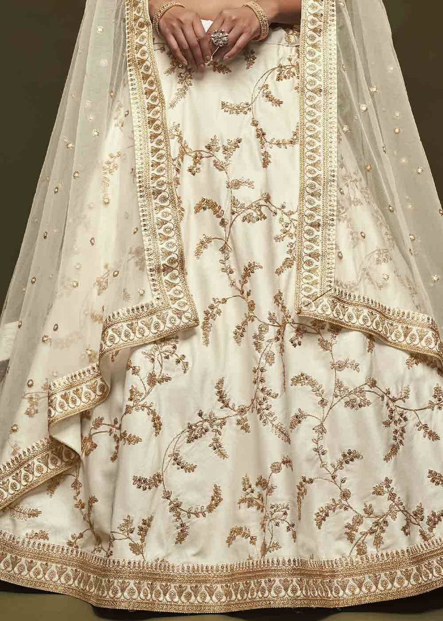 Off White Silk Bridesmaids Lehenga Choli With Zari Work