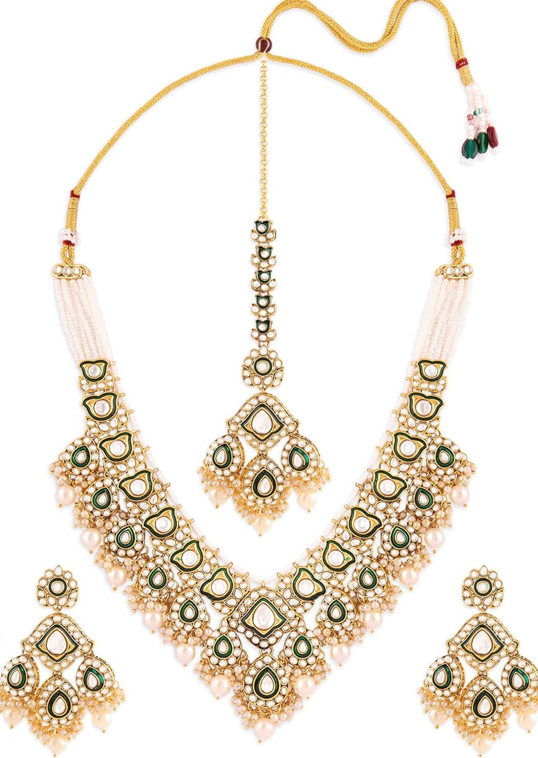 Kundan Polki Necklace Set With Earrings & Maang Tikka
