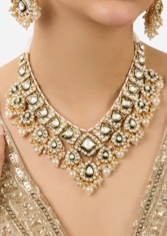 Kundan Polki Necklace Set With Earrings & Maang Tikka