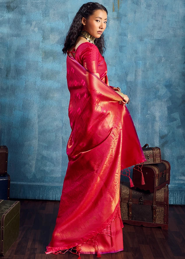 Pure Kanjivaram Silk Tomato Red Saree