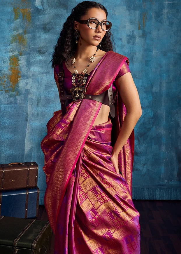 Magenta Pink Kanjivaram Silk Bridal Saree