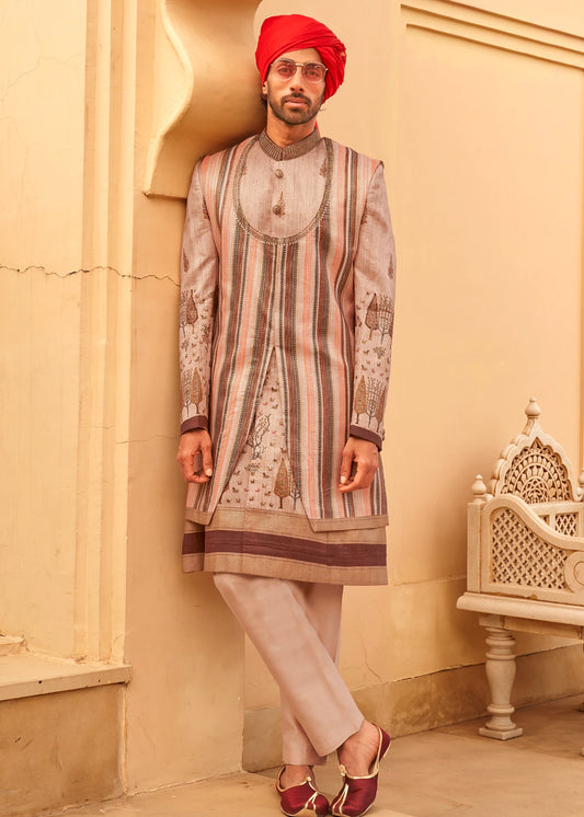 Beige Sherwani Set