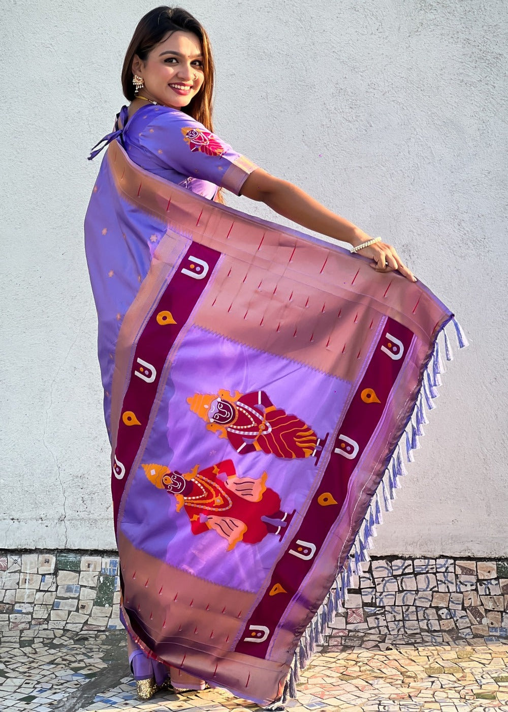 Lavender Purple Handwoven Paithani Silk Saree