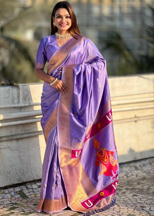 Lavender Purple Handwoven Paithani Silk Saree