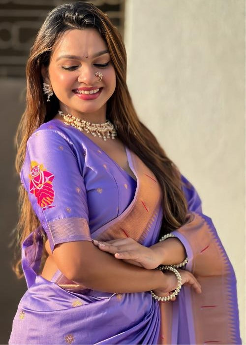 Lavender Purple Handwoven Paithani Silk Saree