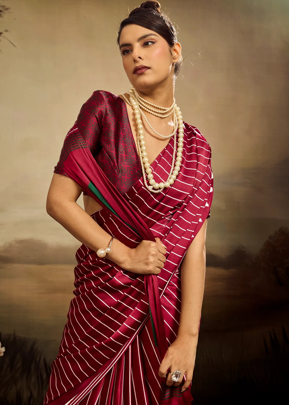 Pure Satin Crepe Silk Red Printed Saree