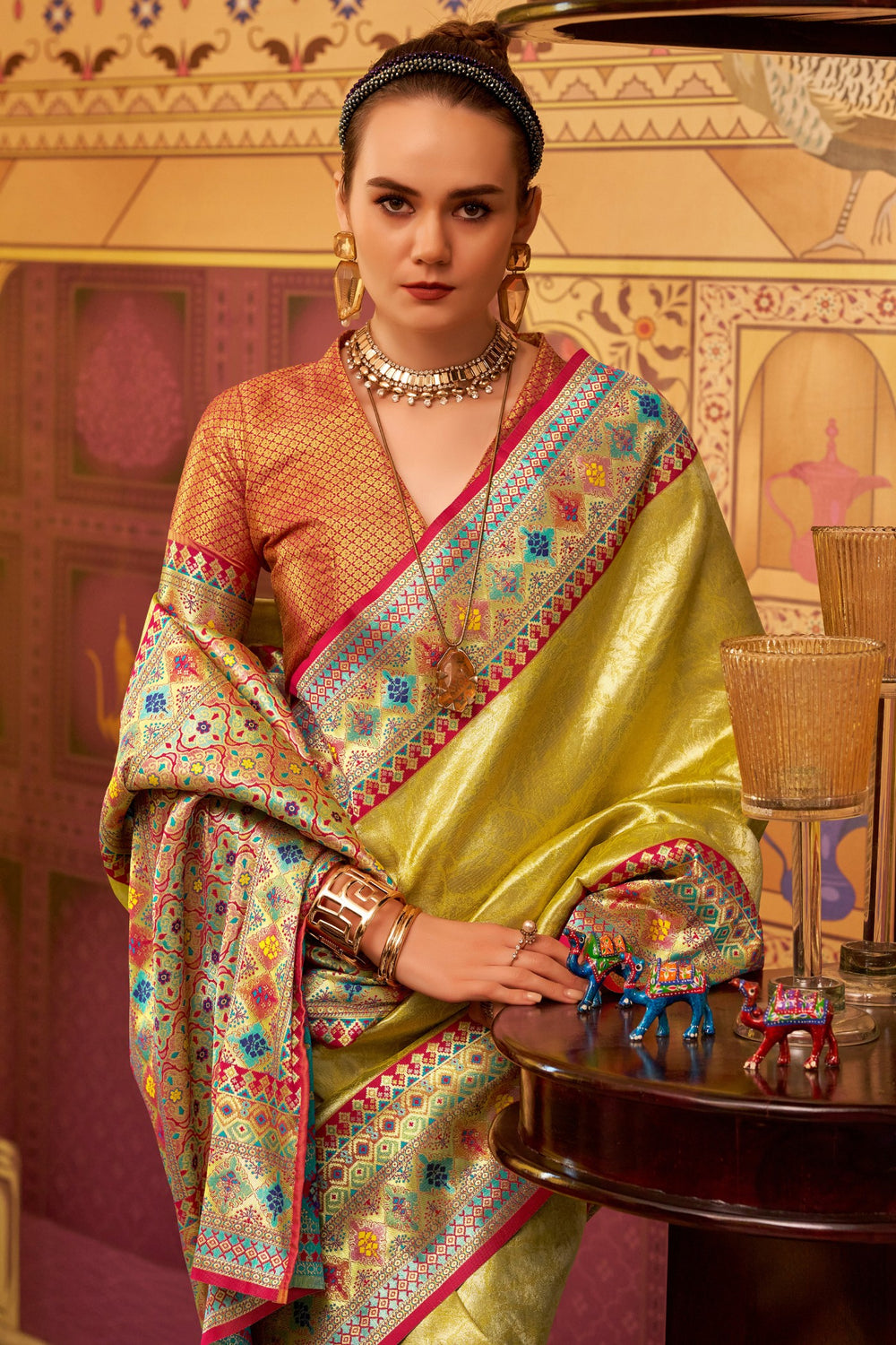 Yellow Banarasi Tissue Silk Multicolor Weaving Border Saree