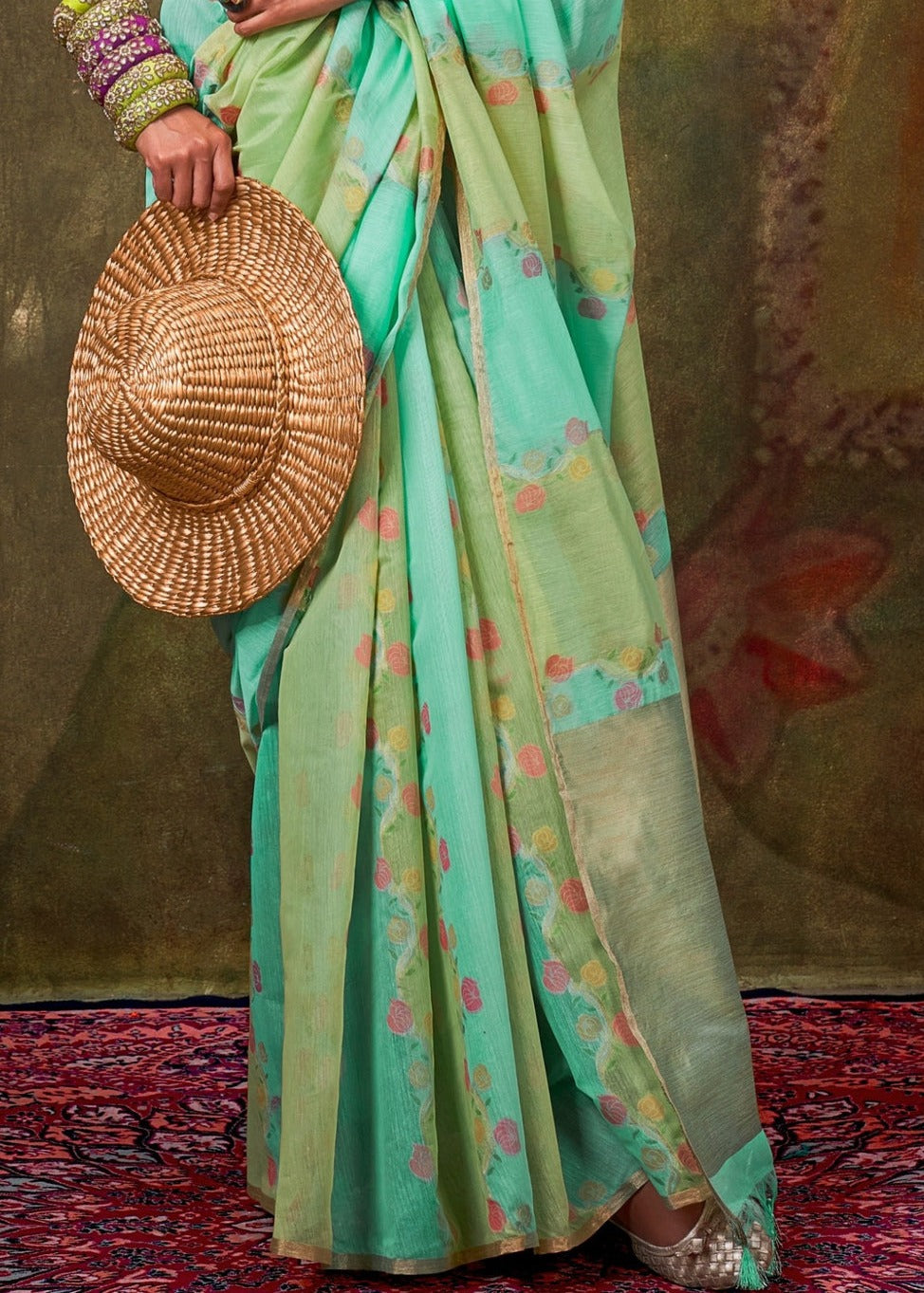 Two Tone Green Handwoven Cotton Silk Saree