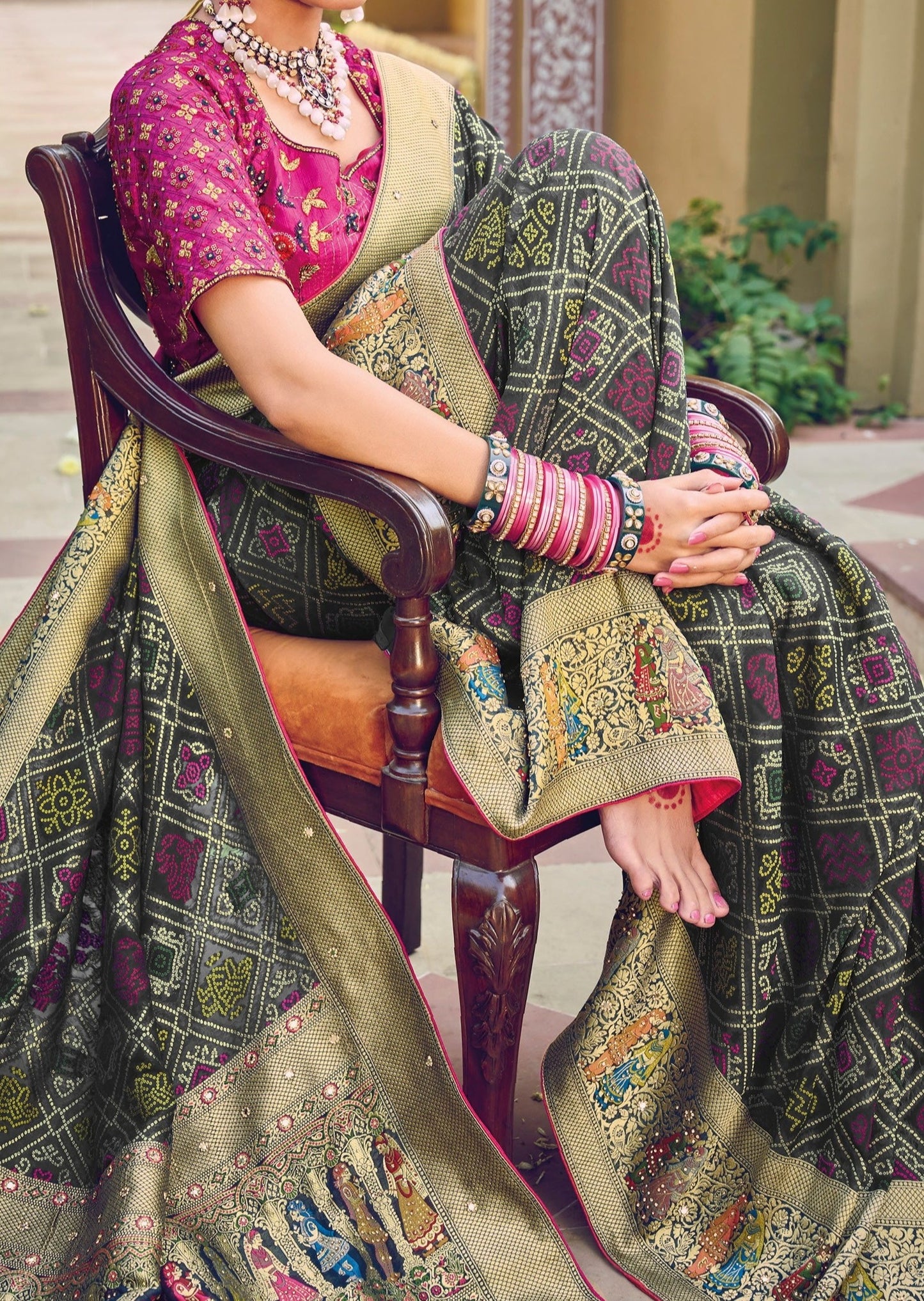 Black Bandhani Georgette Saree
