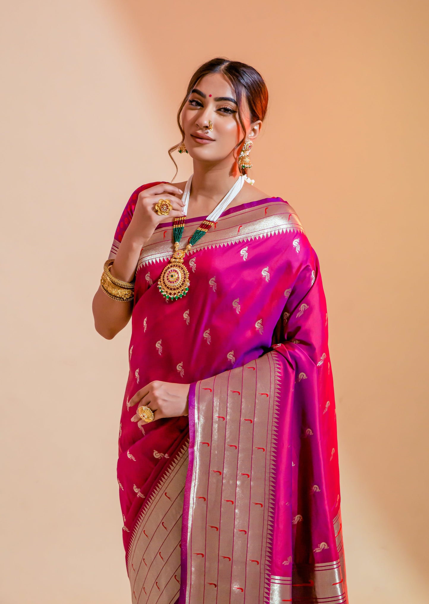 Pure Paithani Silk Pink Handloom Bridal Saree