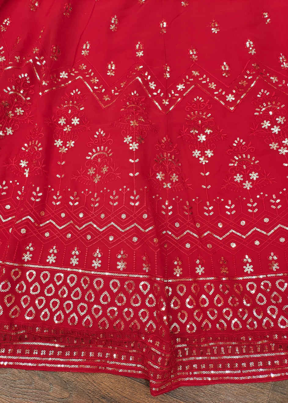 Red Sequins Work Georgette Lehenga Choli