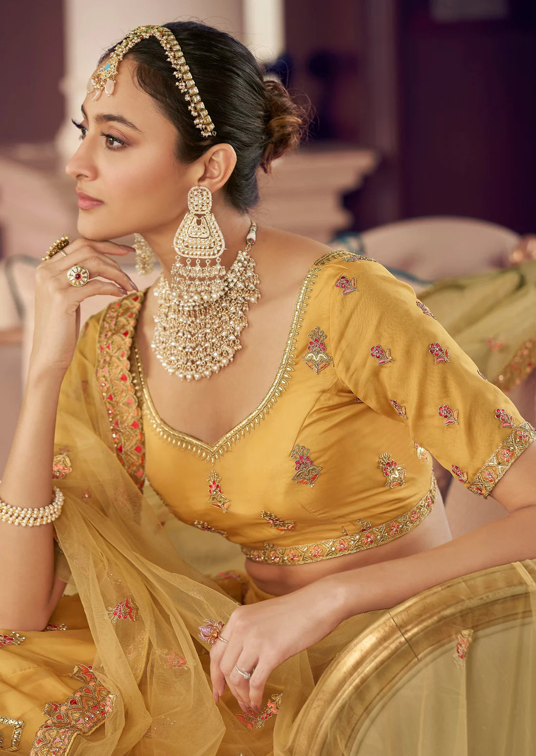 Designer Organza Lehenga (Yellow)