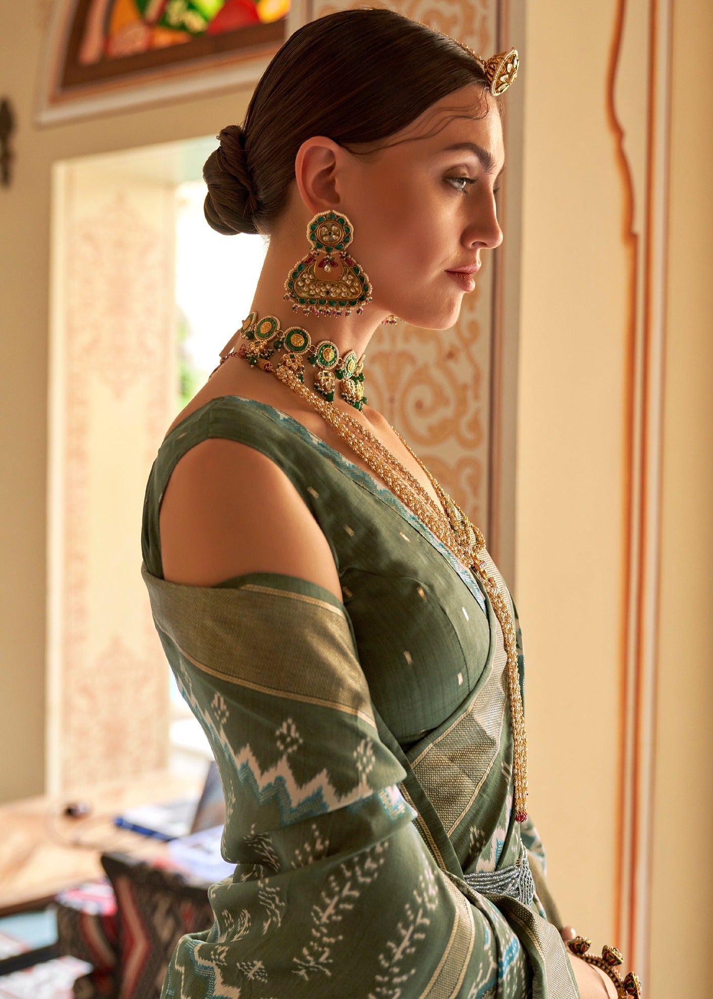Olive Green Patola Saree