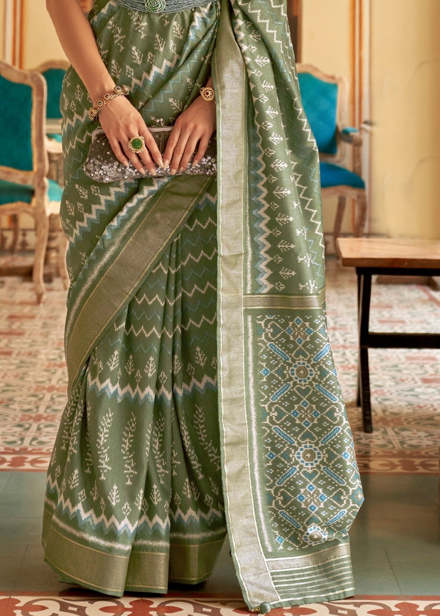 Olive Green Patola Saree