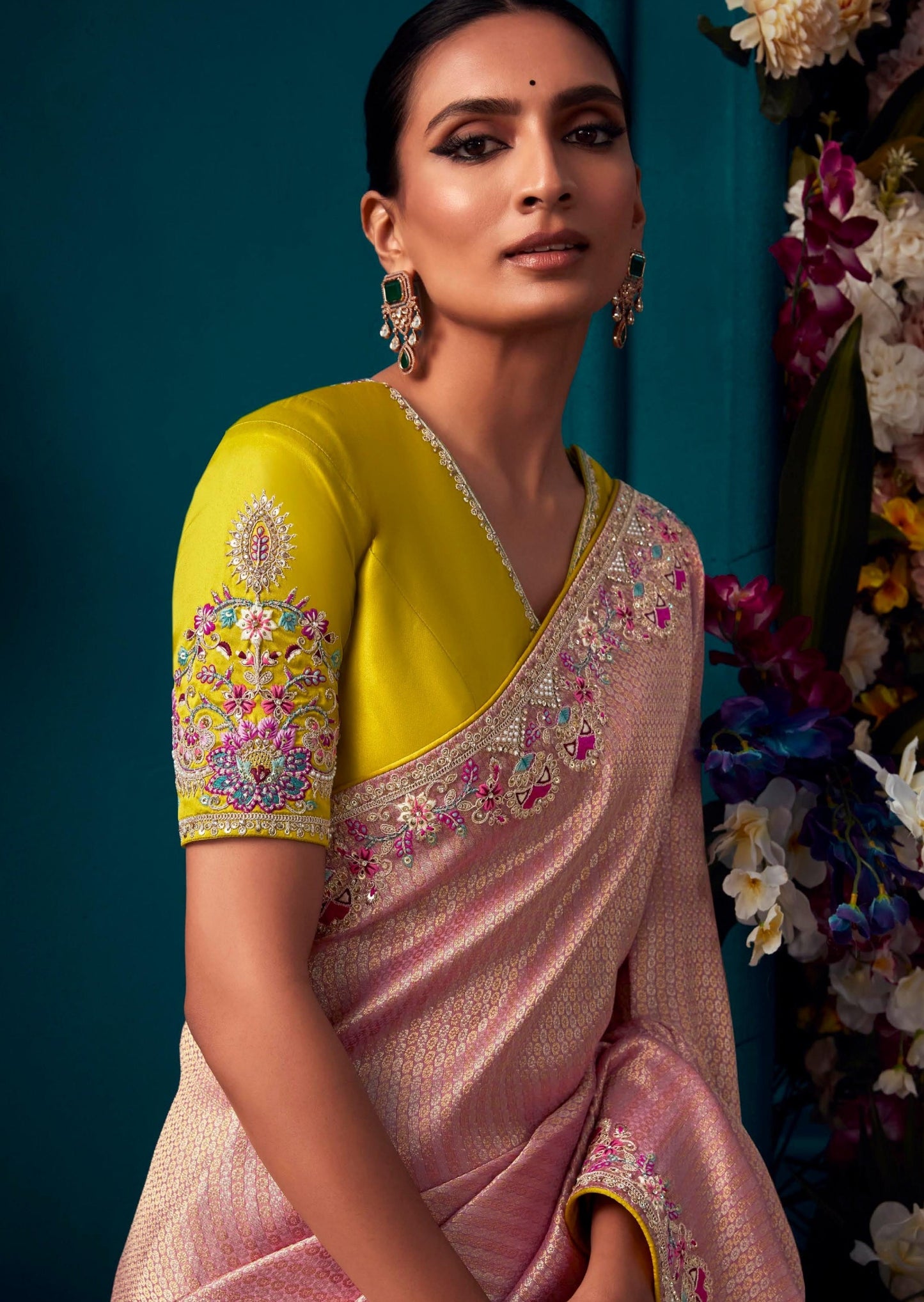 Bridal Banarasi Silk Pink Hand Embroidery Saree