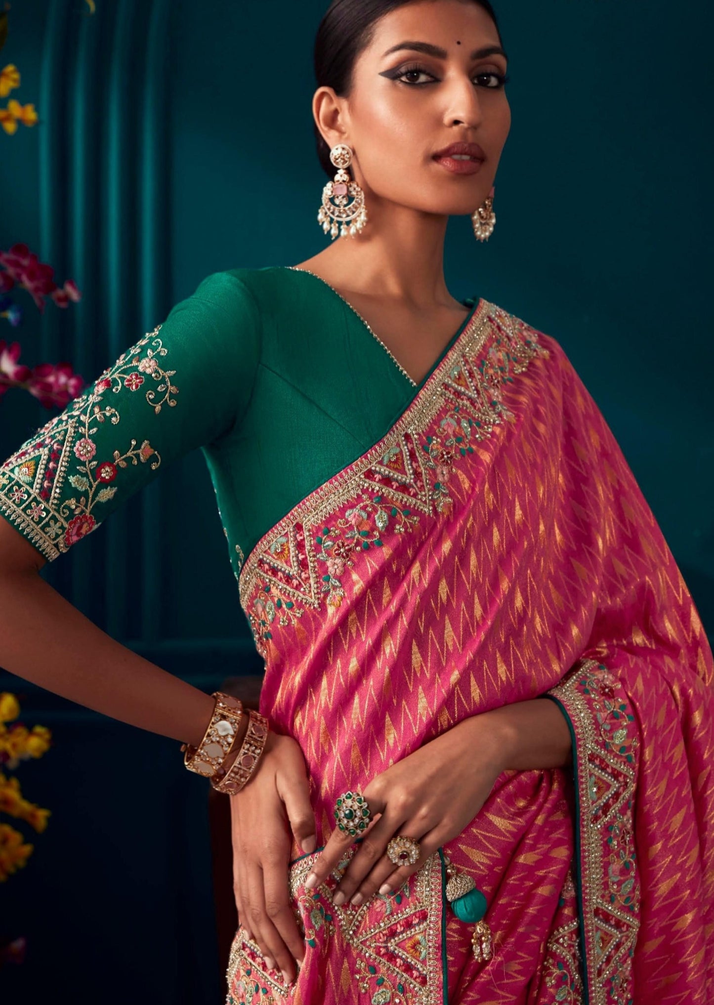 Handwork Embroidery Banarasi Silk Red Bridal Saree