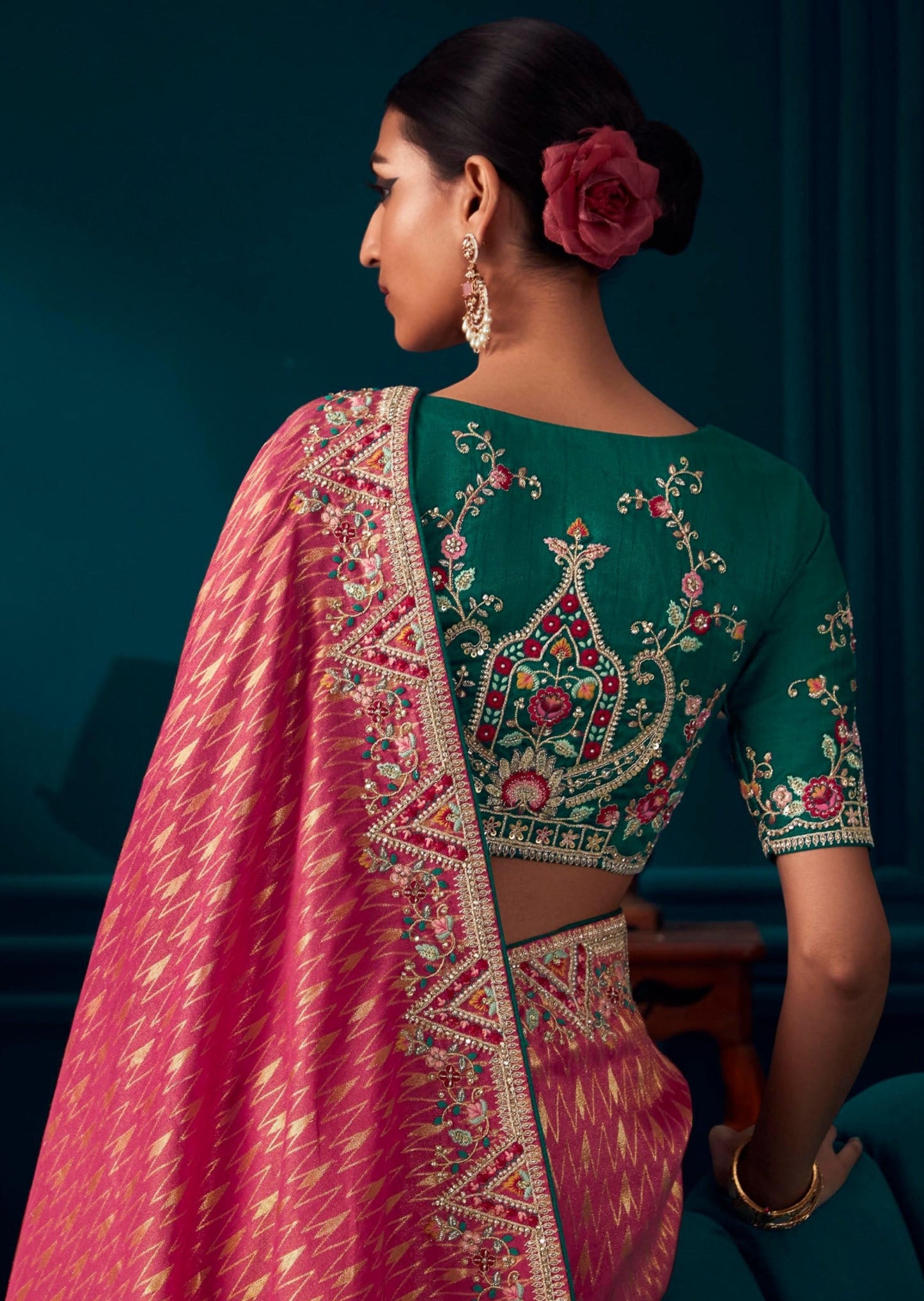 Handwork Embroidery Banarasi Silk Red Bridal Saree