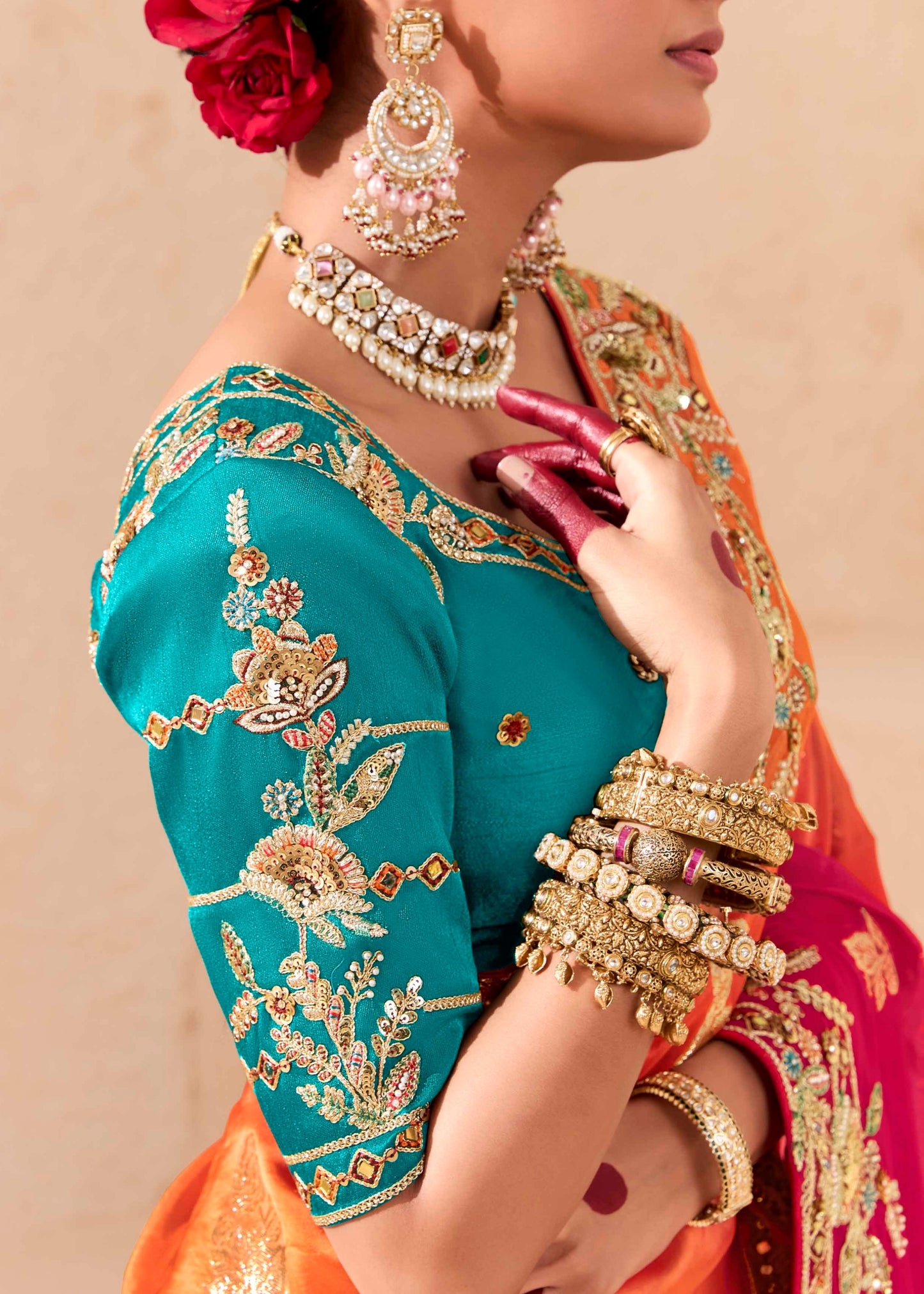 Soft Silk Pink and Orange Ombre Saree with Embroidery