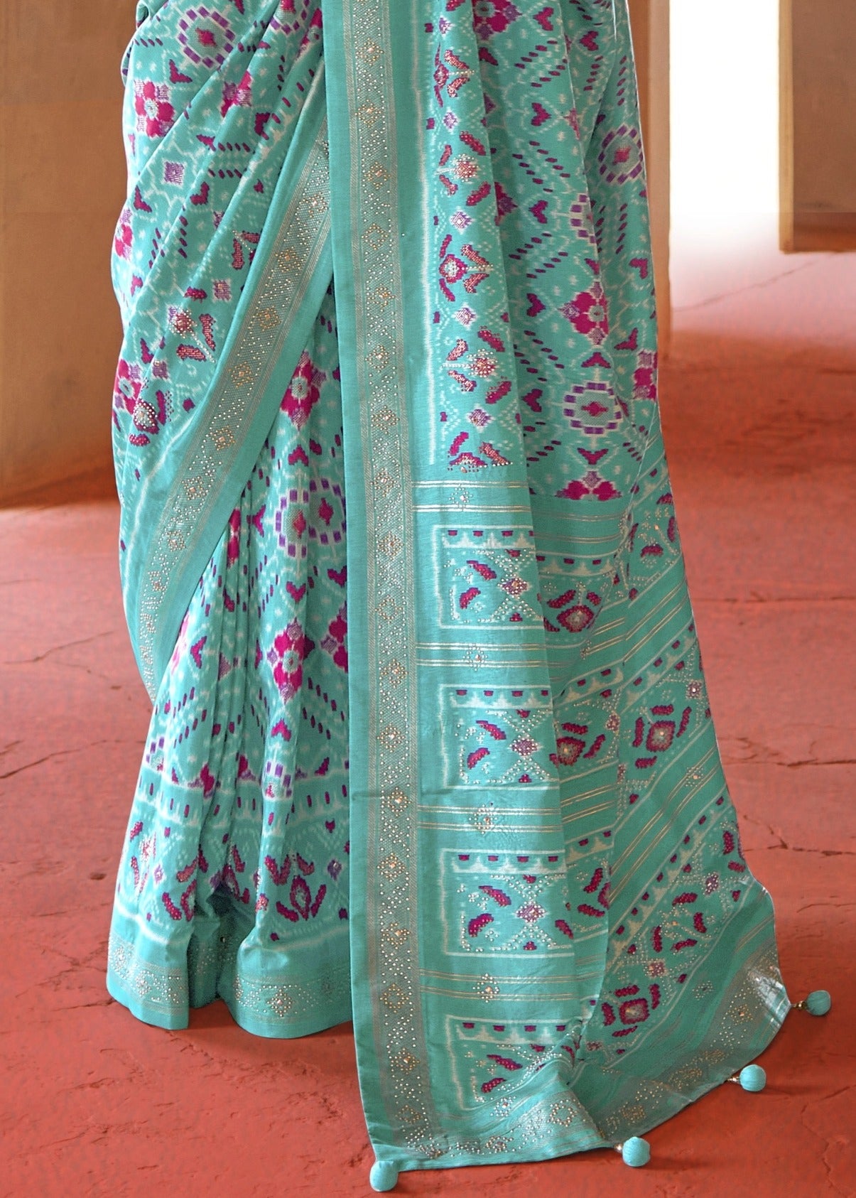 Traditional Design Pastel Blue Patola Silk Saree