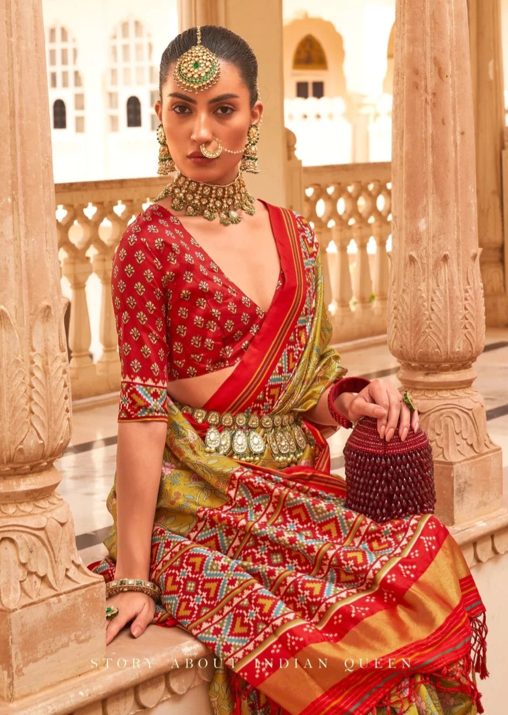 Kalamkari Patola Fusion Mustard Saree