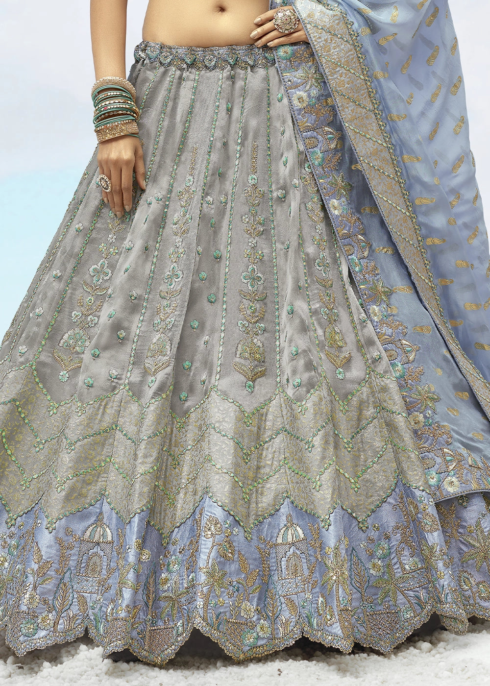 Grey Banarasi Silk Lehenga Choli