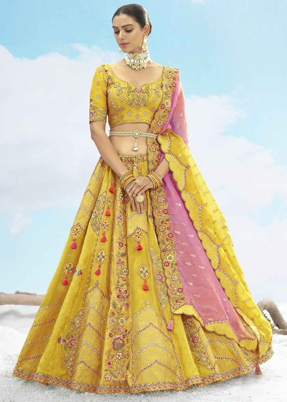 Yellow Banarasi Silk Lehenga Choli