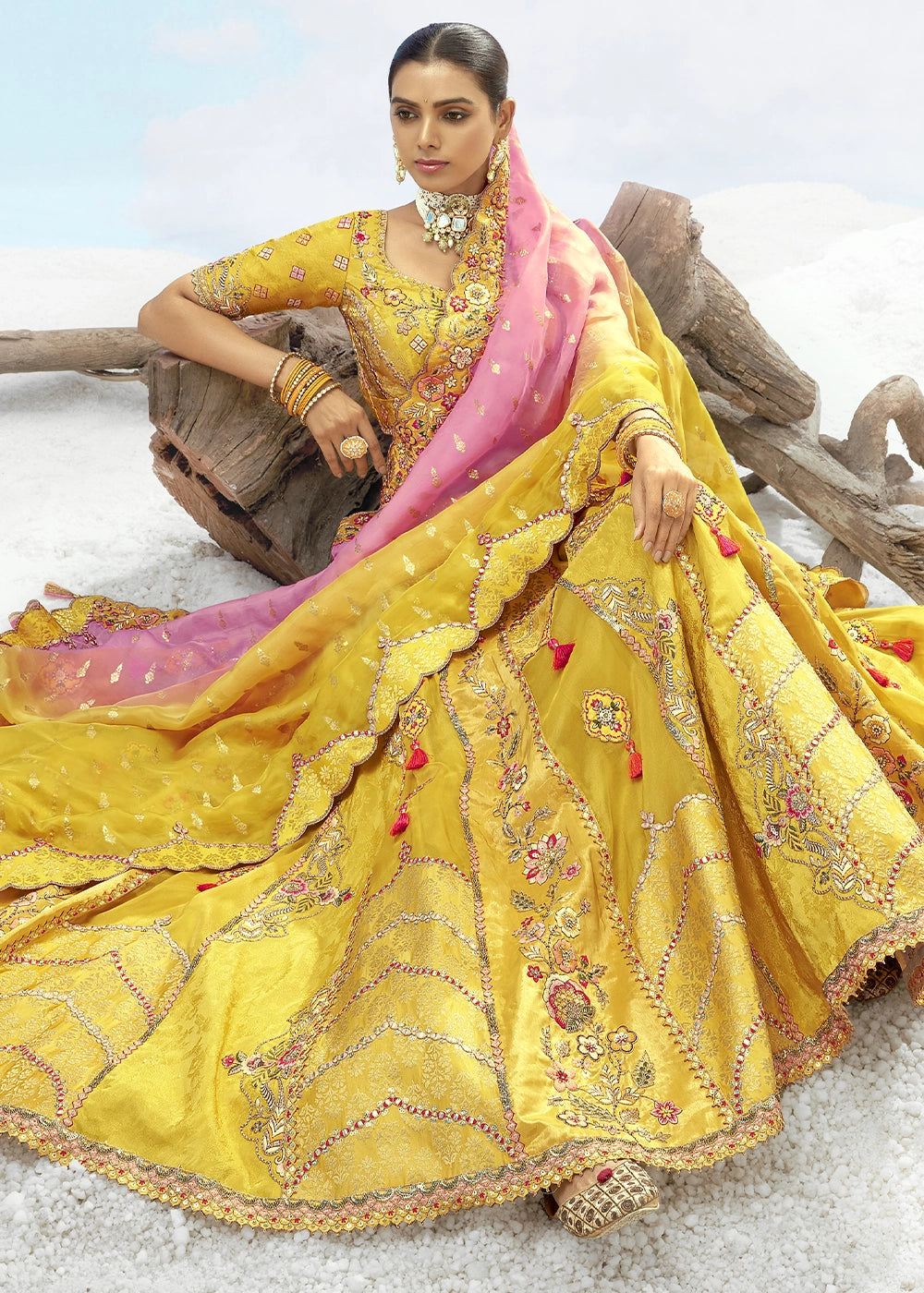 Yellow Banarasi Silk Lehenga Choli