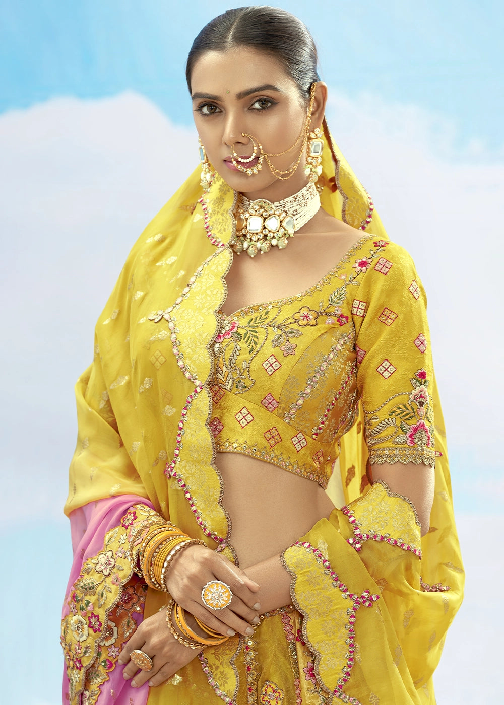 Yellow Banarasi Silk Lehenga Choli
