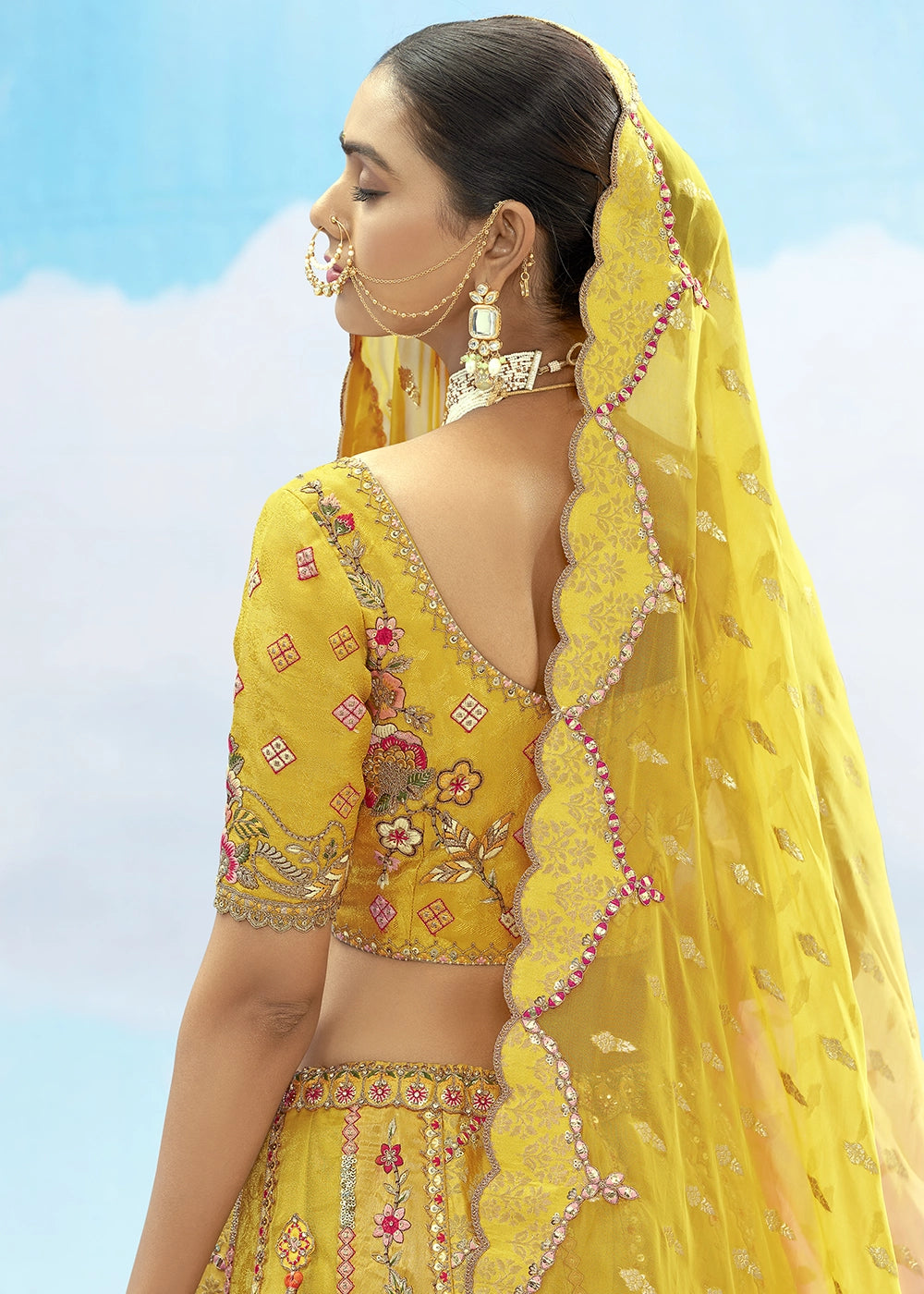 Yellow Banarasi Silk Lehenga Choli