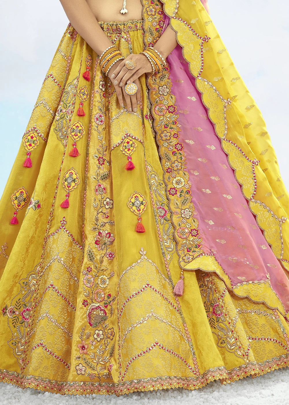 Yellow Banarasi Silk Lehenga Choli
