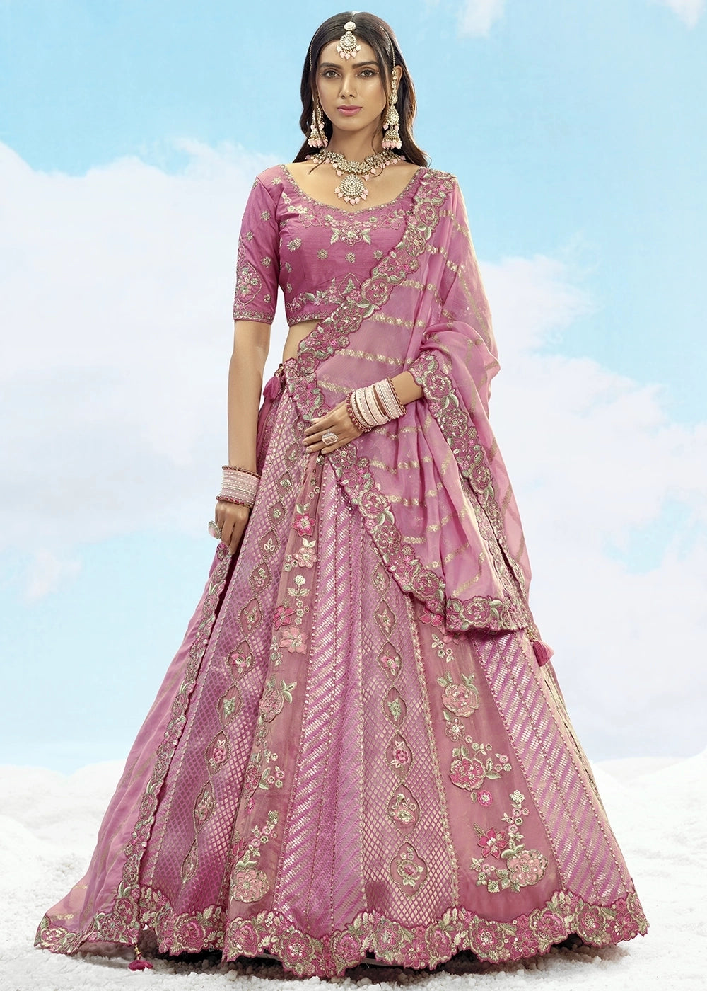 Pastel Pink Banarasi Silk Lehenga Choli