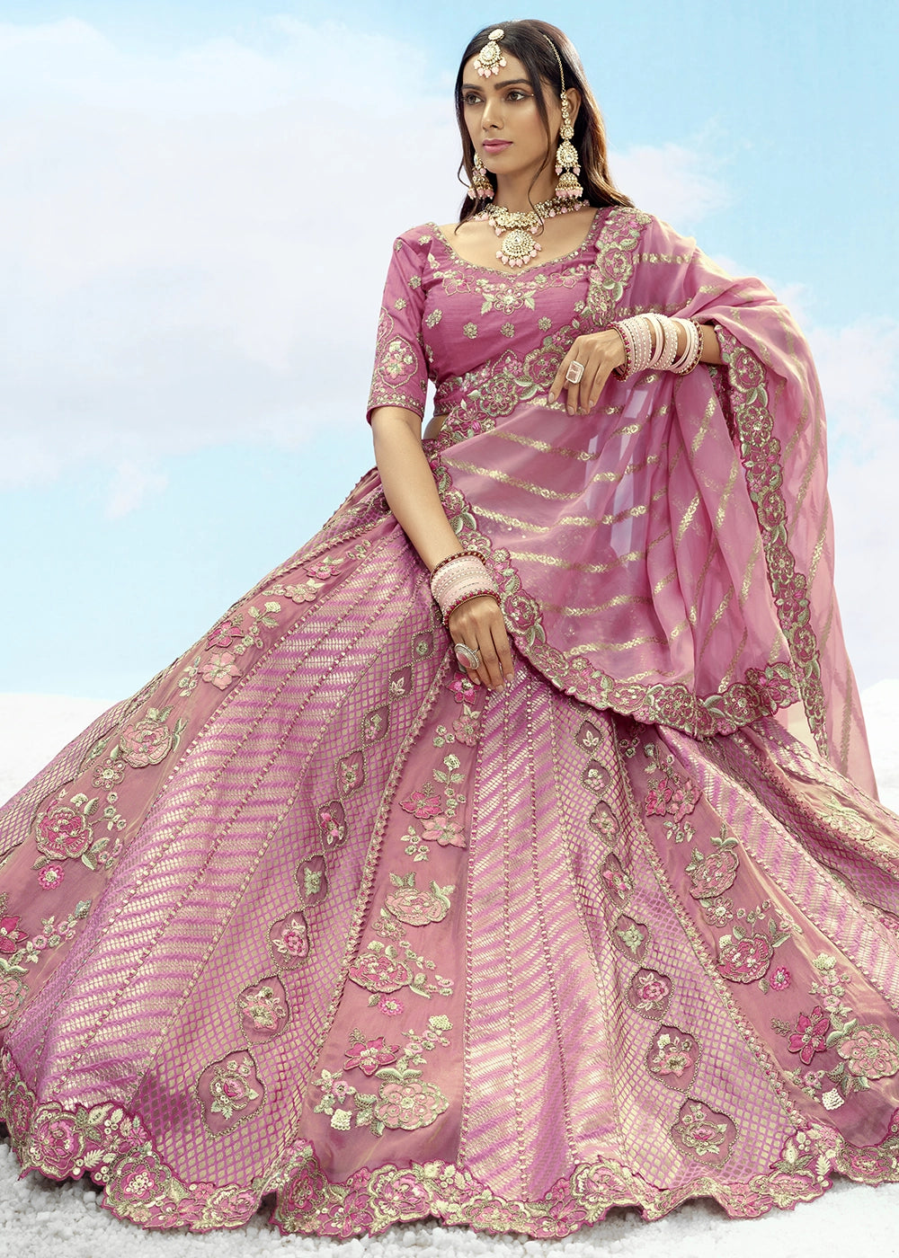 Pastel Pink Banarasi Silk Lehenga Choli