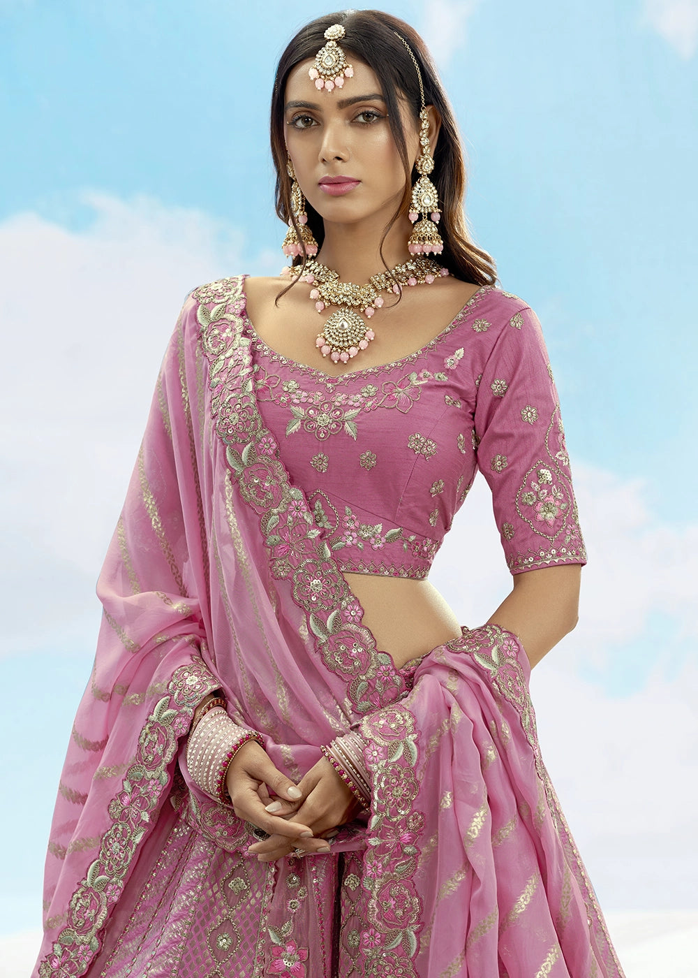 Pastel Pink Banarasi Silk Lehenga Choli