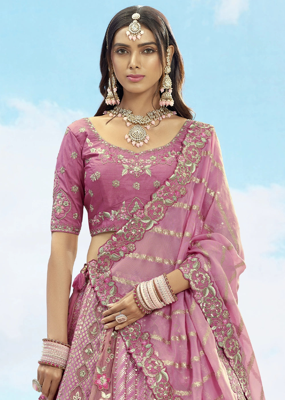 Pastel Pink Banarasi Silk Lehenga Choli