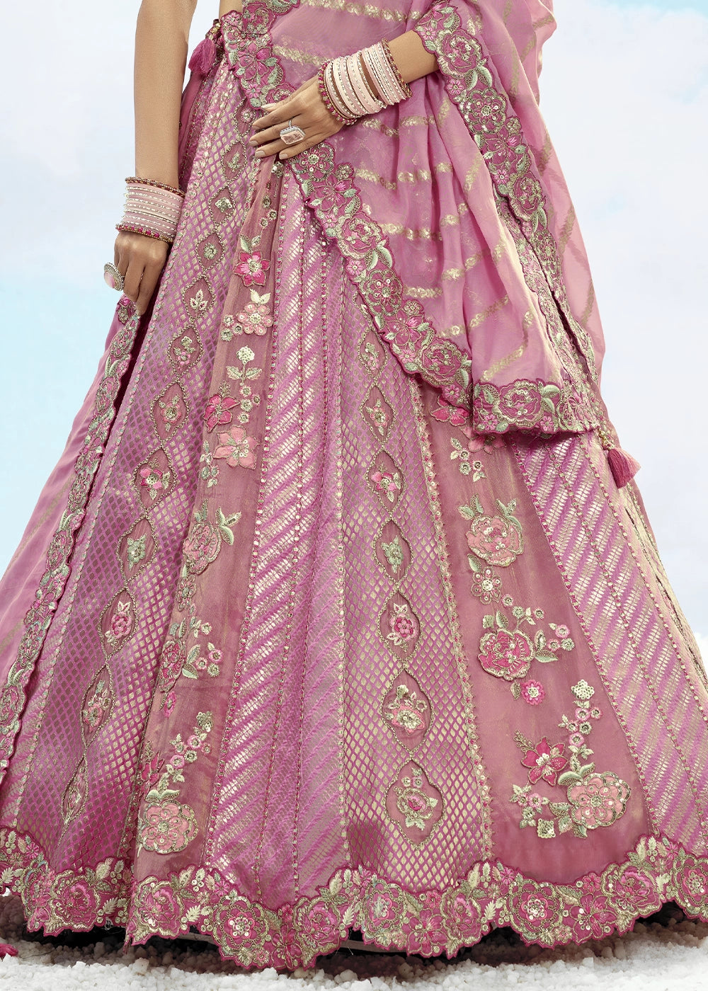 Pastel Pink Banarasi Silk Lehenga Choli