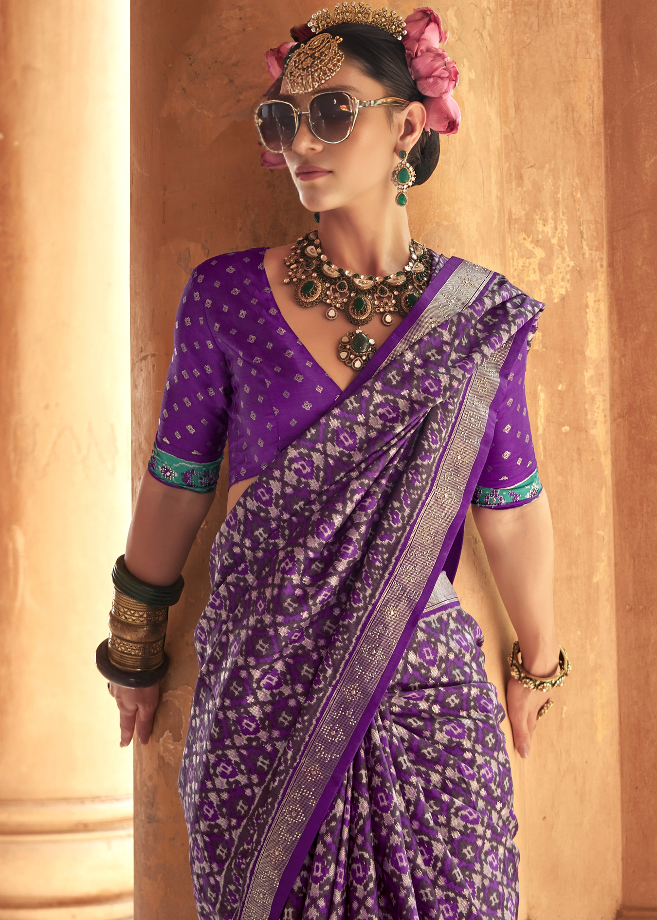 Violet Purple Designer Patola Silk Saree